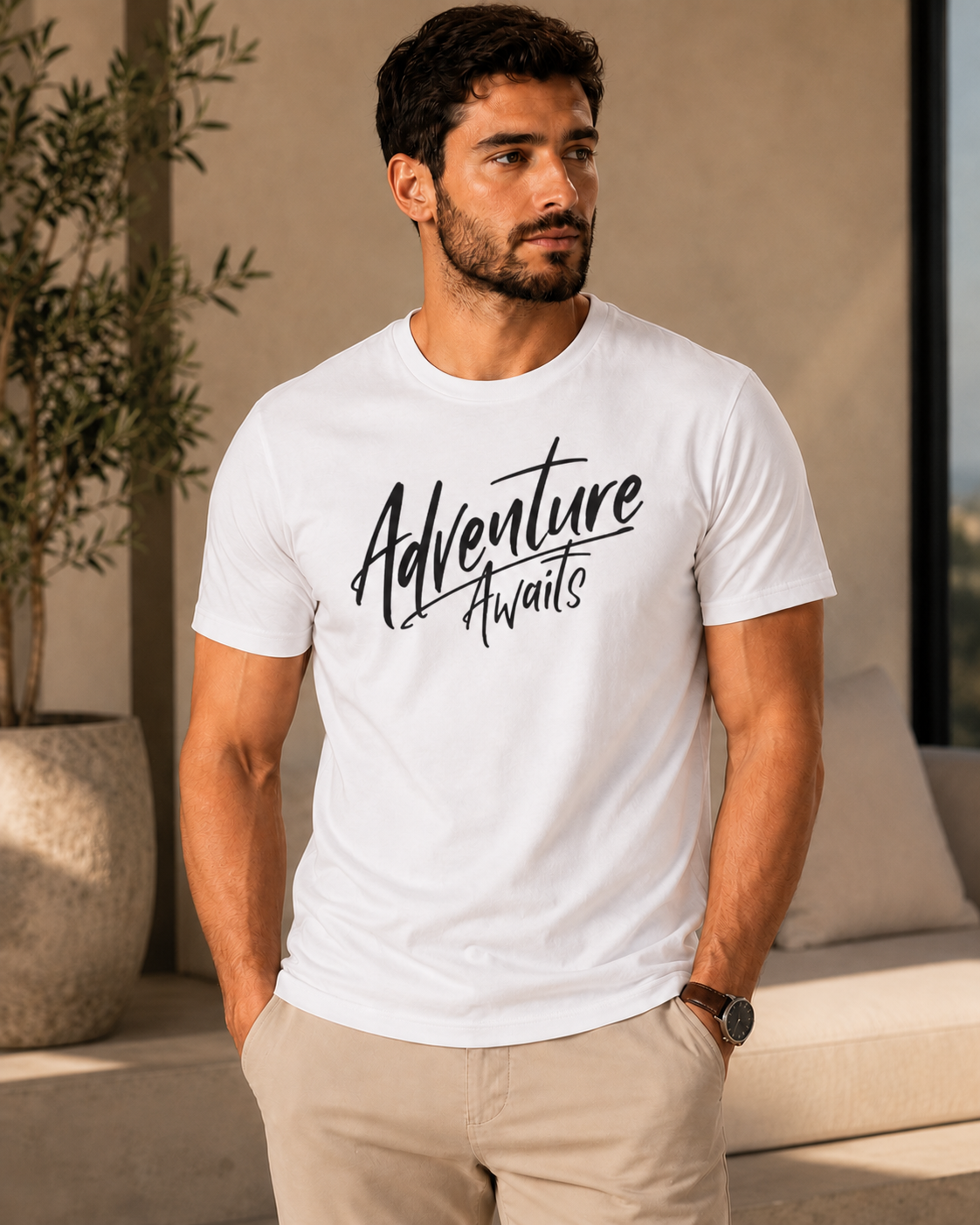 ILEERA® Premium Cotton Regular Fit Adventure Awaits Print T-Shirt
