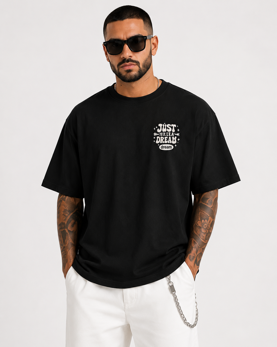 ILEERA® Premium Cotton Oversized Just A Kid With A Dream Back Print T-Shirt