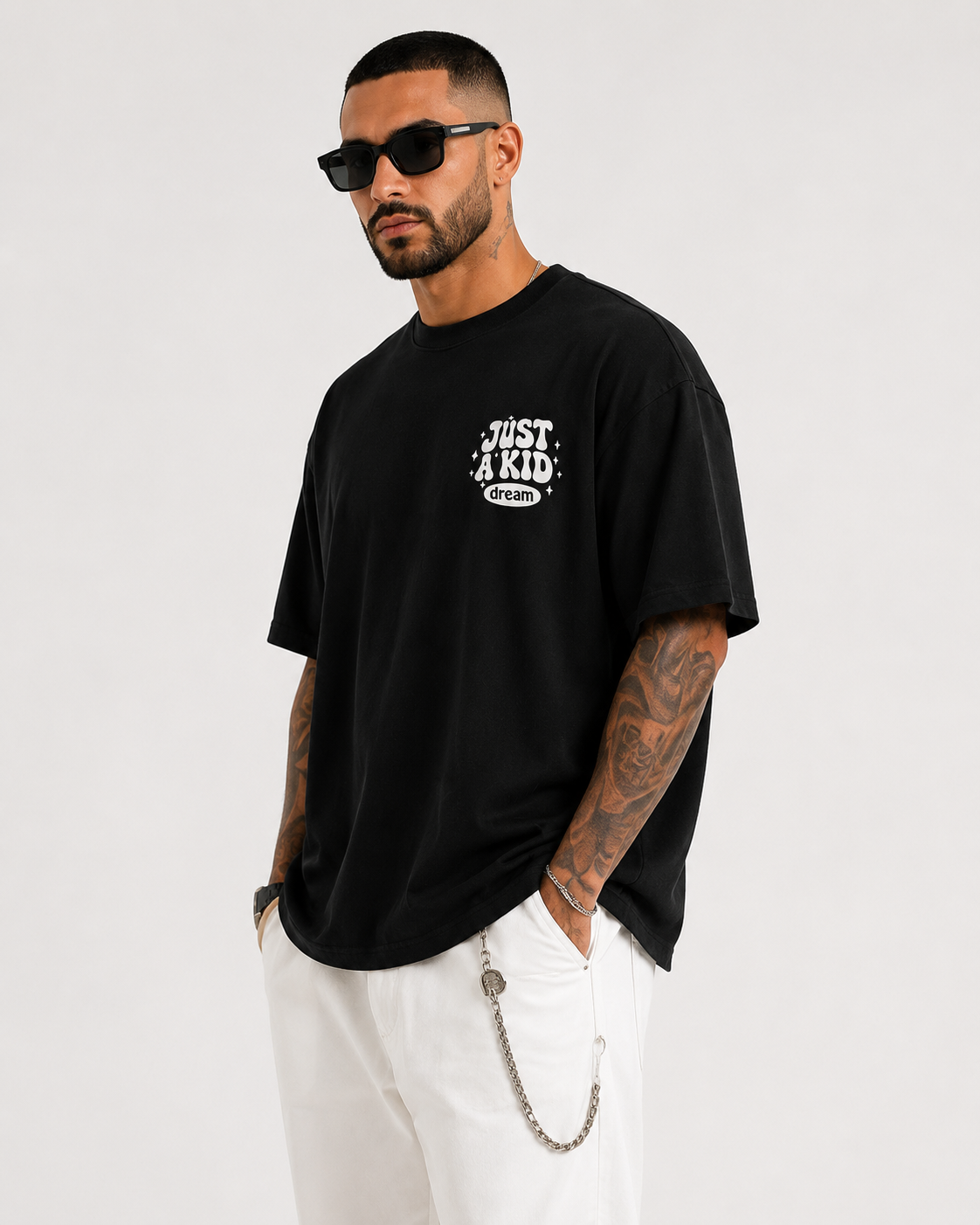 ILEERA® Premium Cotton Oversized Just A Kid With A Dream Back Print T-Shirt