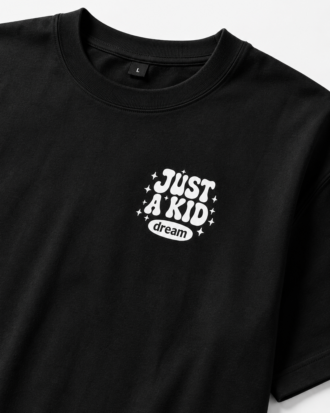 ILEERA® Premium Cotton Oversized Just A Kid With A Dream Back Print T-Shirt