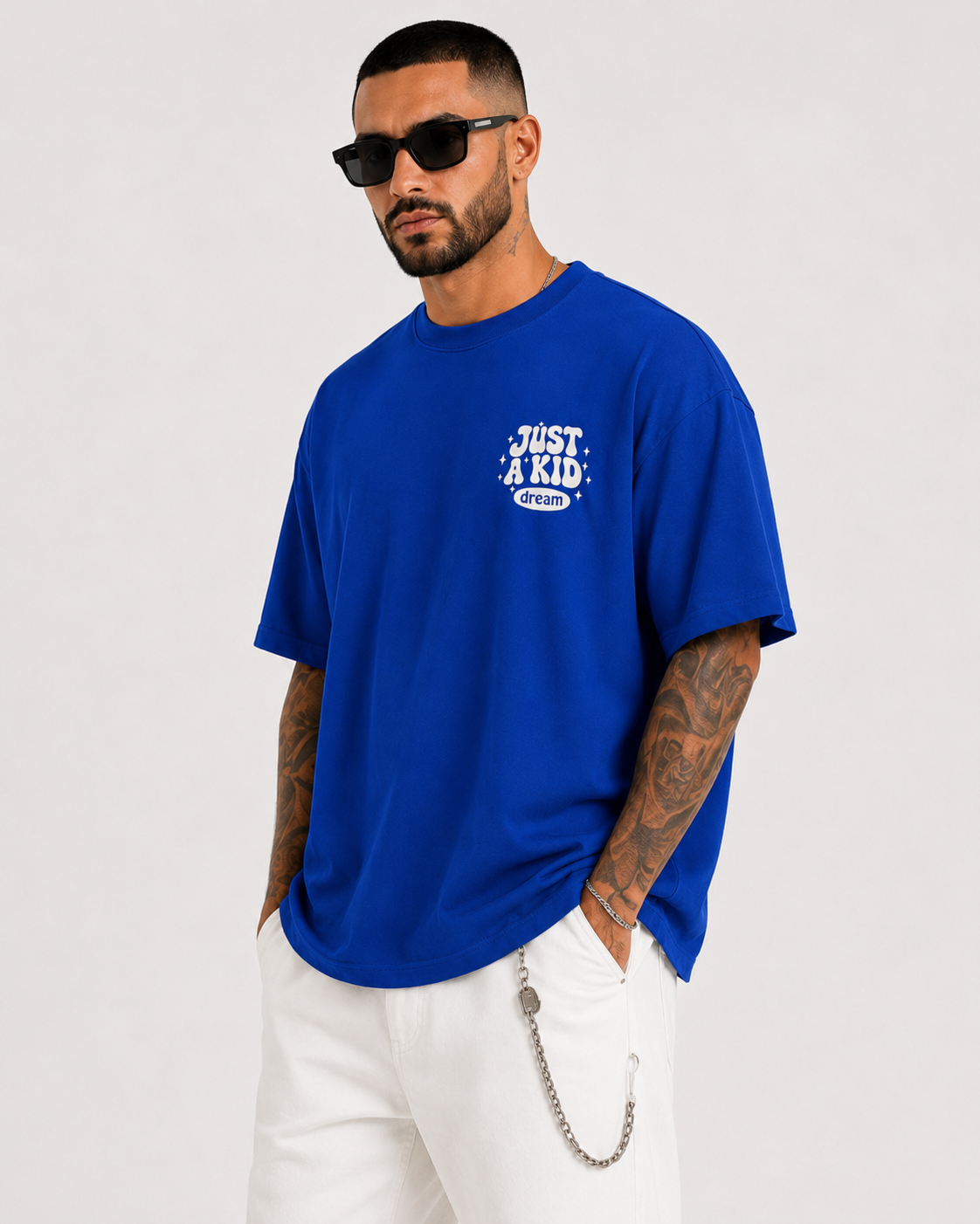 ILEERA® Premium Cotton Oversized Just A Kid With A Dream Back Print T-Shirt