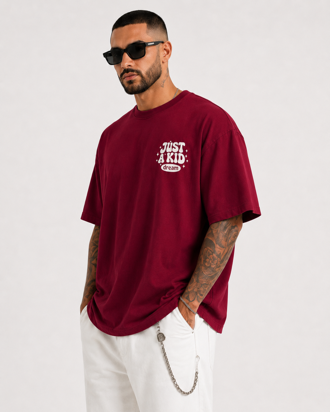 ILEERA® Premium Cotton Oversized Just A Kid With A Dream Back Print T-Shirt