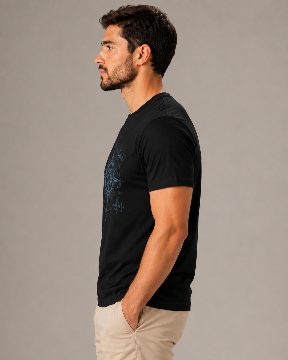 ILEERA® Premium Cotton Regular Fit Compass Front Print T-Shirt