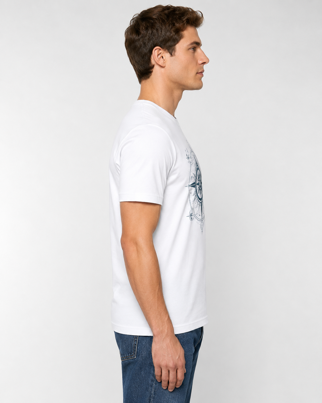 ILEERA® Premium Cotton Regular Fit Compass Front Print T-Shirt