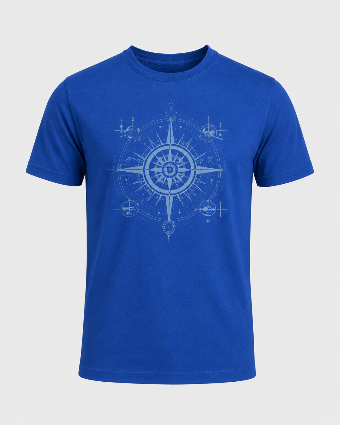 ILEERA® Premium Cotton Regular Fit Compass Front Print T-Shirt