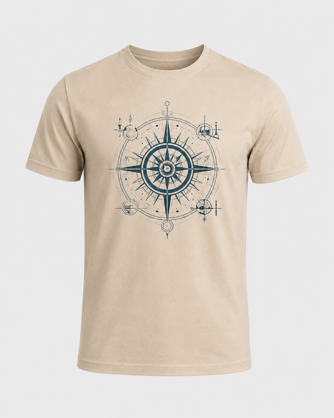 ILEERA® Premium Cotton Regular Fit Compass Front Print T-Shirt