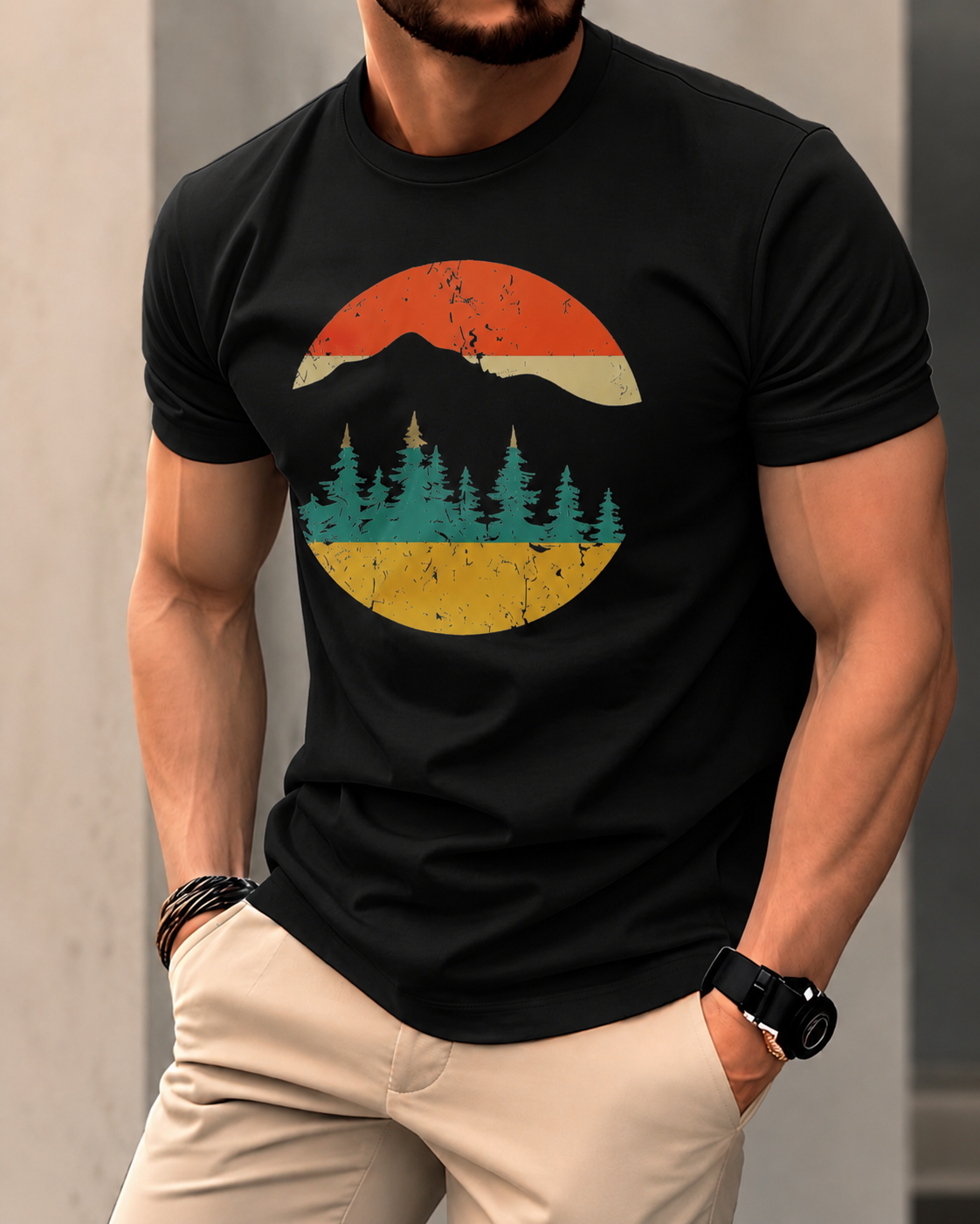 ILEERA® Premium Cotton Regular Fit Mountain Sunset T-Shirt