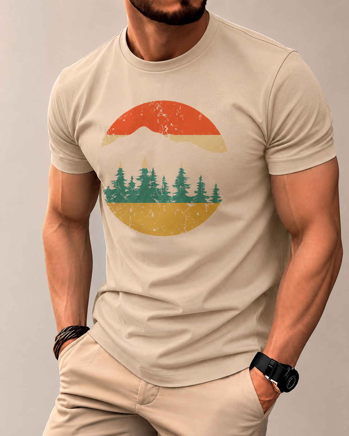ILEERA® Premium Cotton Regular Fit Mountain Sunset T-Shirt