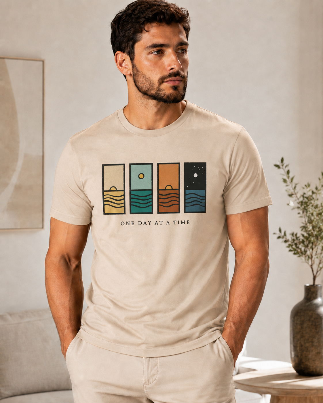 ILEERA® Premium Cotton Regular Fit One Day At A Time Print T-Shirt
