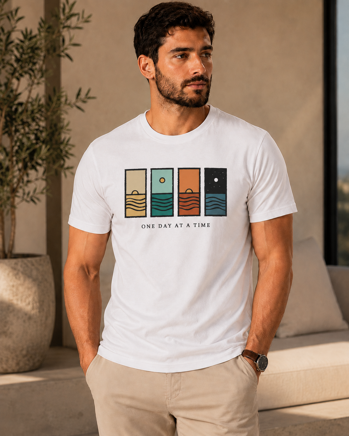 ILEERA® Premium Cotton Regular Fit One Day At A Time Print T-Shirt