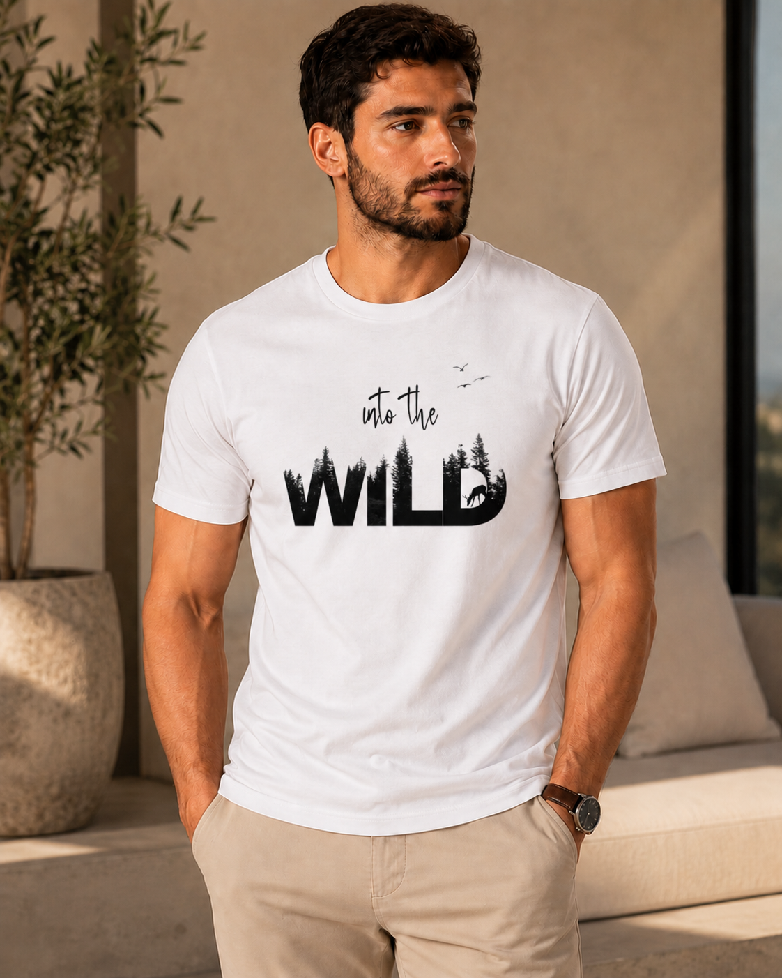 ILEERA® Premium Cotton Regular Fit Into The Wild Print T-Shirt