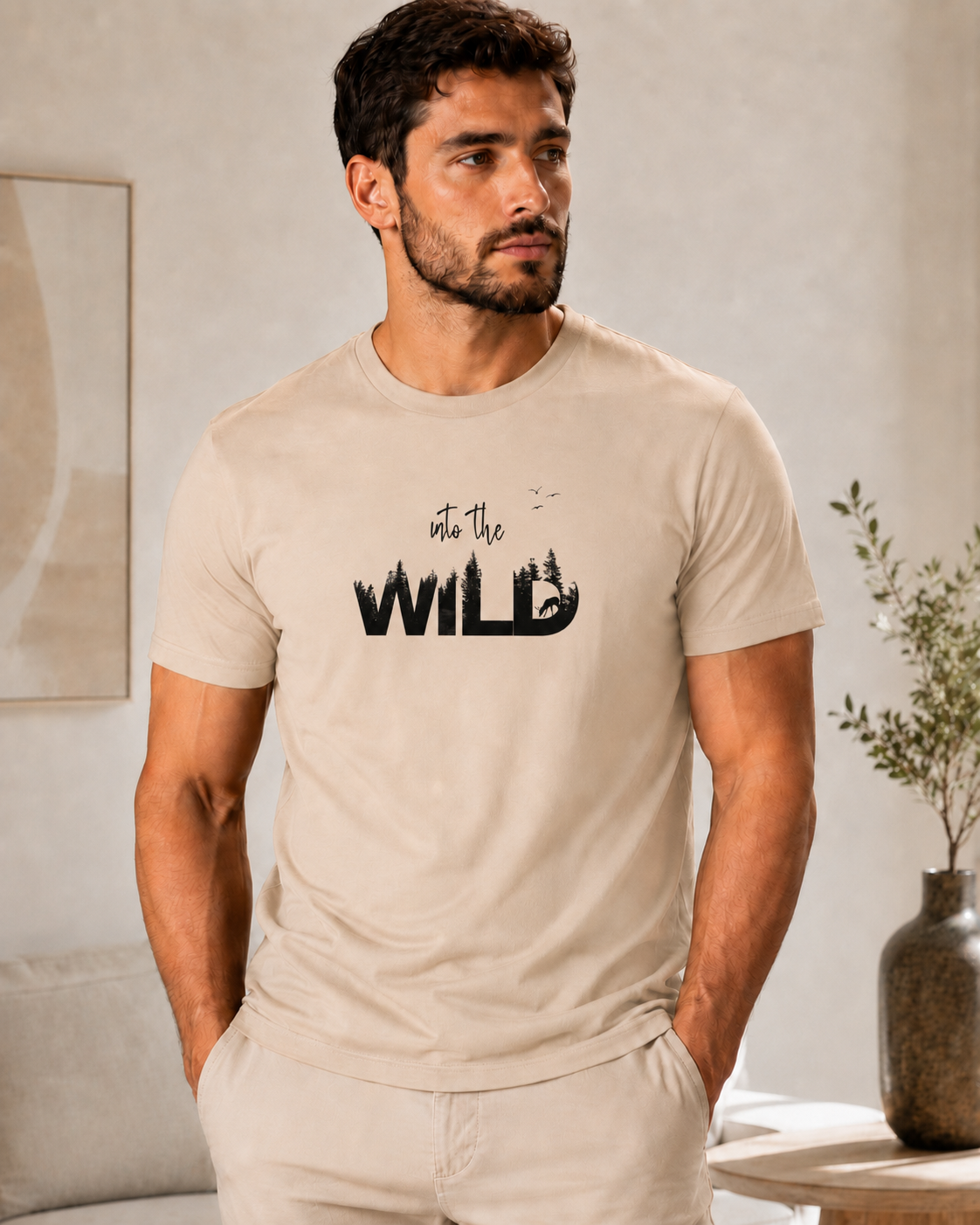 ILEERA® Premium Cotton Regular Fit Into The Wild Print T-Shirt