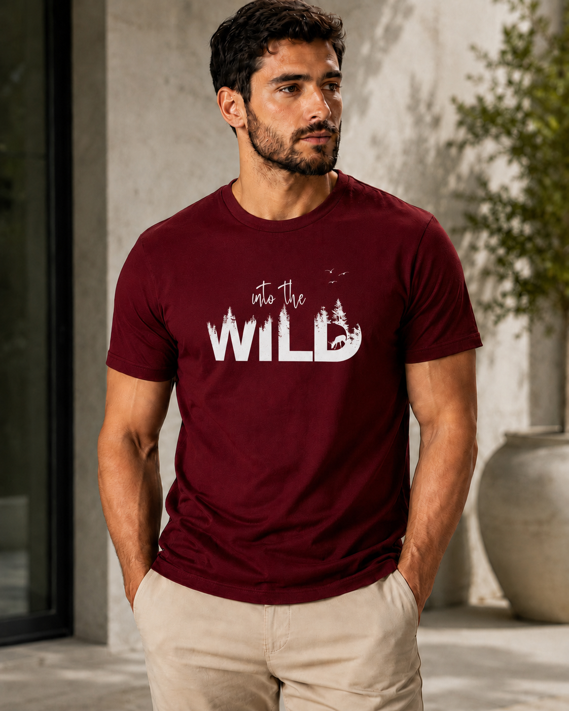 ILEERA® Premium Cotton Regular Fit Into The Wild Print T-Shirt