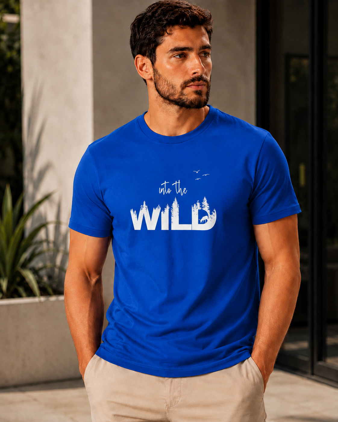 ILEERA® Premium Cotton Regular Fit Into The Wild Print T-Shirt