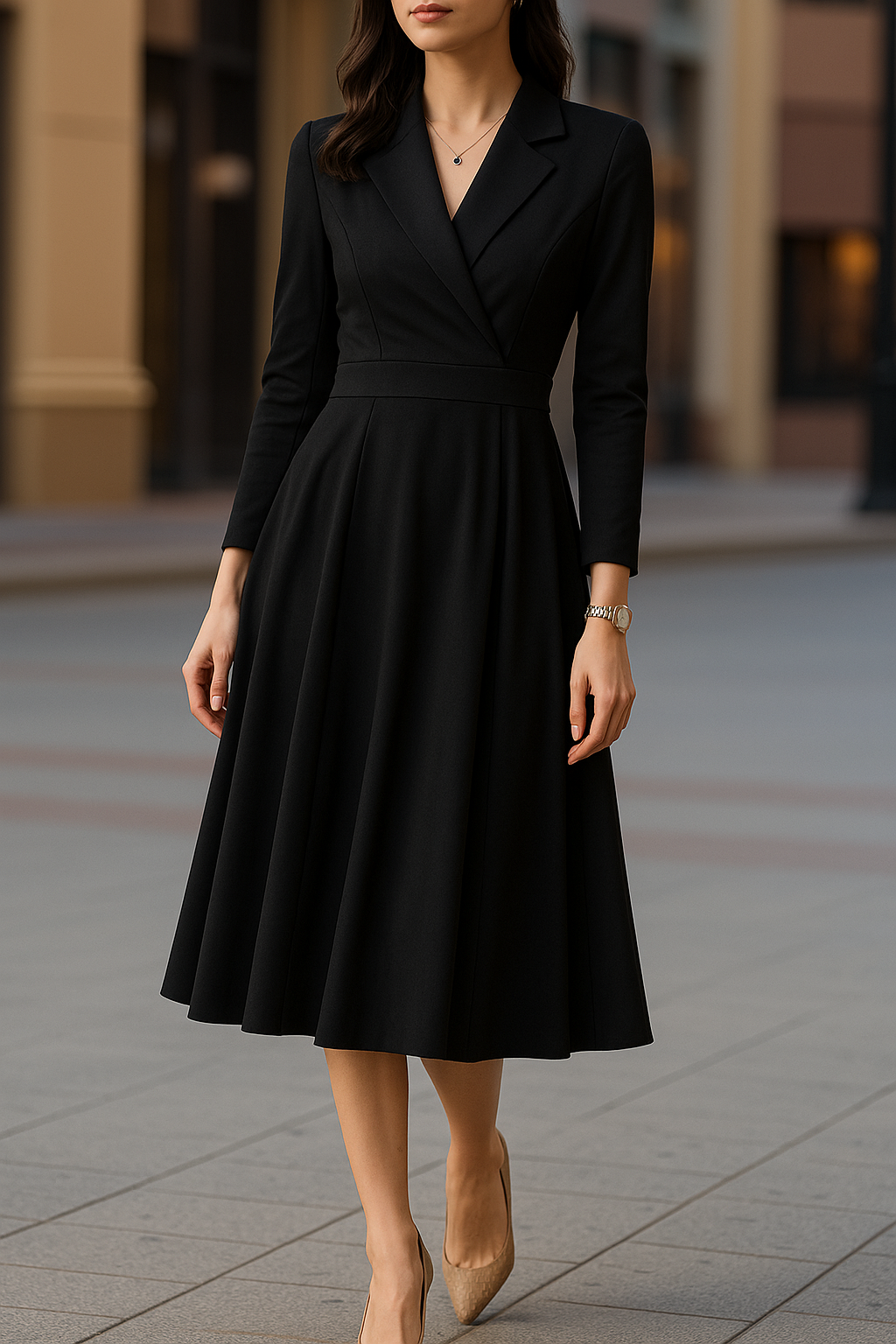 Silky Touch Midi Dress With Draped Collar
