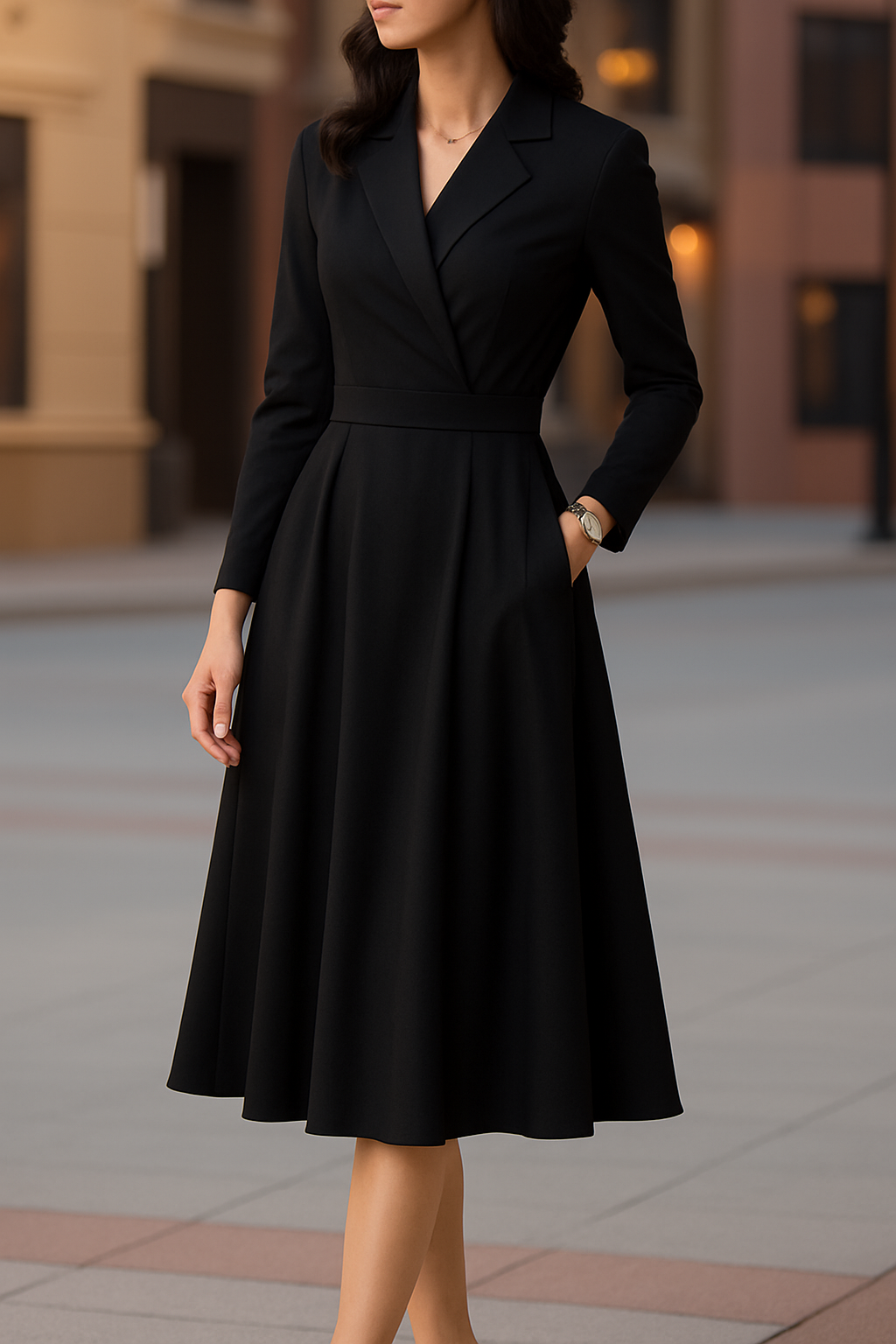 Silky Touch Midi Dress With Draped Collar