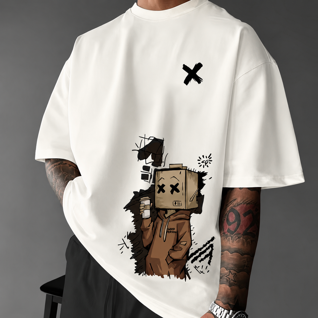 ILEERA® Premium Cotton Oversized Urban Sketch T-Shirt