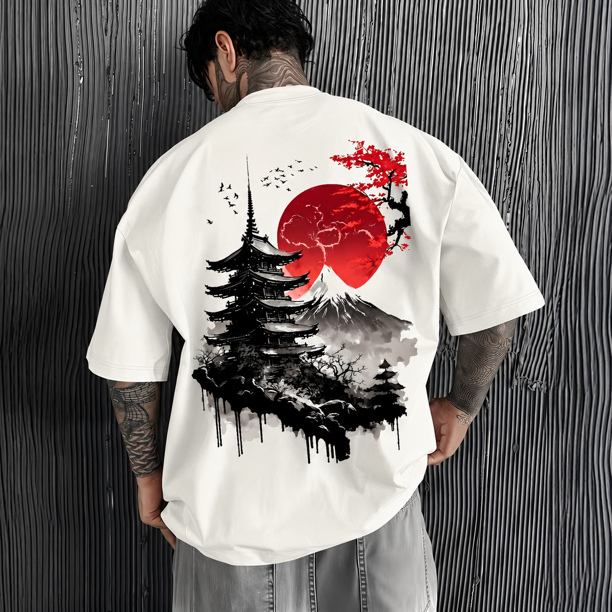 ILEERA® Premium Cotton Oversized Samurai Art T-Shirt