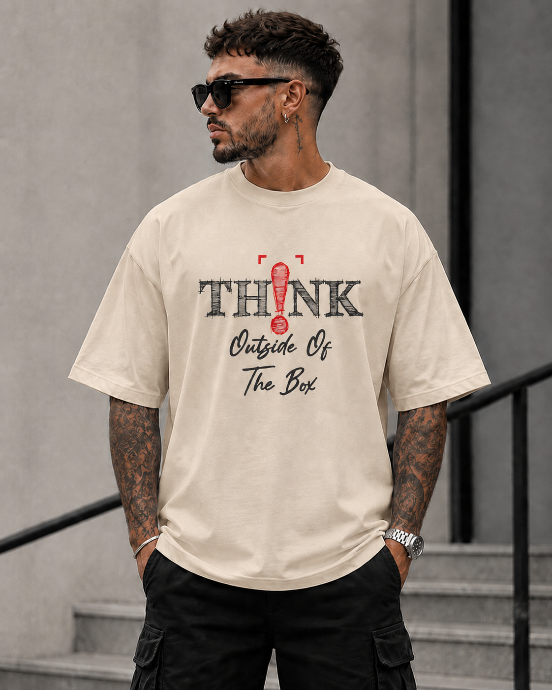 ILEERA® Premium Cotton Oversized Think Outside The Box T-Shirt