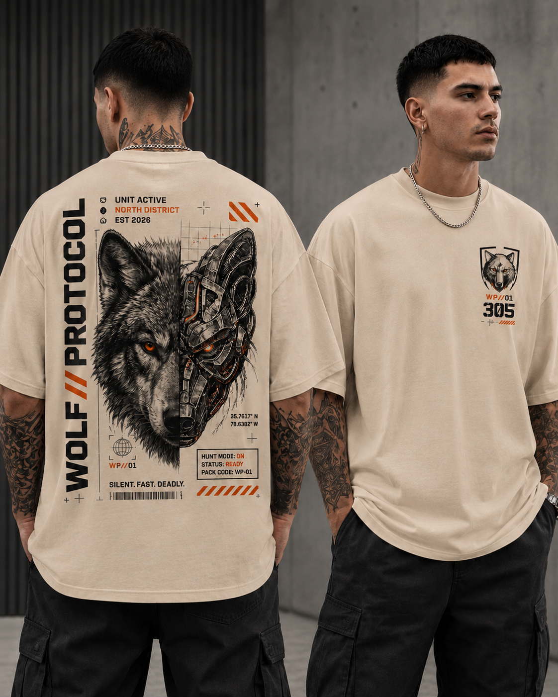 ILEERA® Premium Cotton Oversized Wolf Protocol T-Shirt