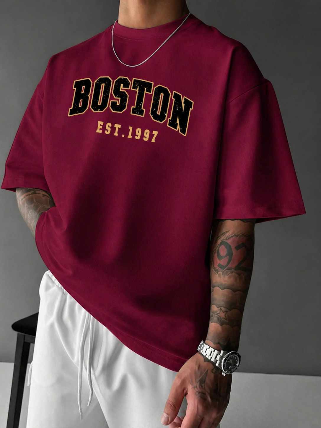 ILEERA® Premium Cotton Oversized Boston Graphic Casual T-Shirt