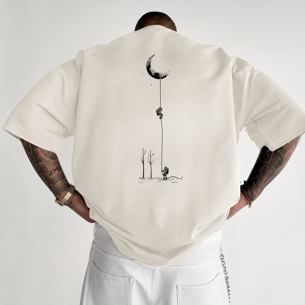 ILEERA® Premium Cotton Oversized Moon Graphic T-Shirt