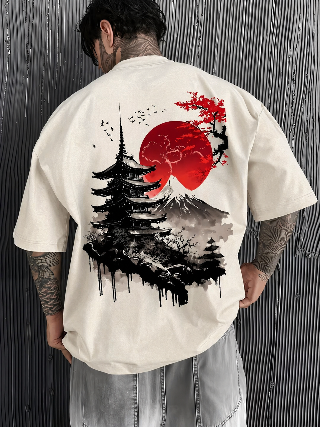 ILEERA® Premium Cotton Oversized Samurai Art T-Shirt