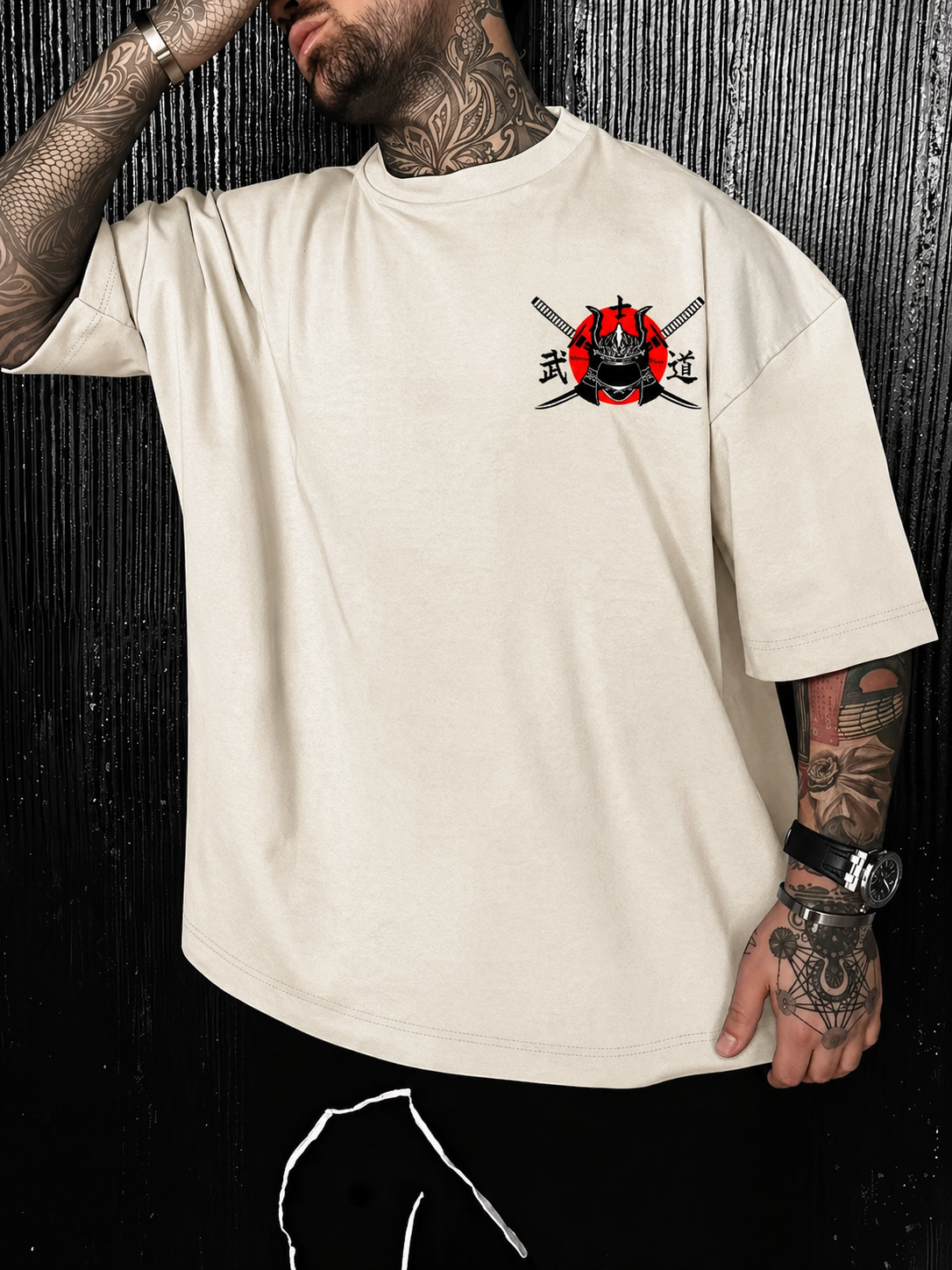 ILEERA® Premium Cotton Oversized Samurai Art T-Shirt