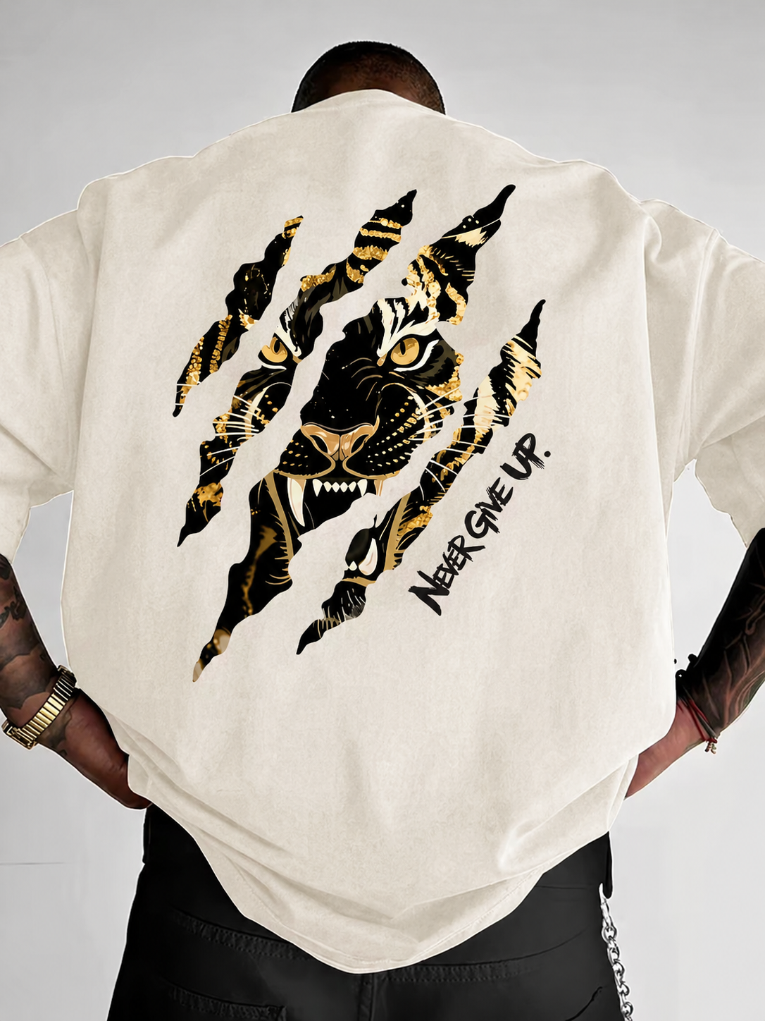 ILEERA® Premium Cotton Oversized Tiger Art T-Shirt