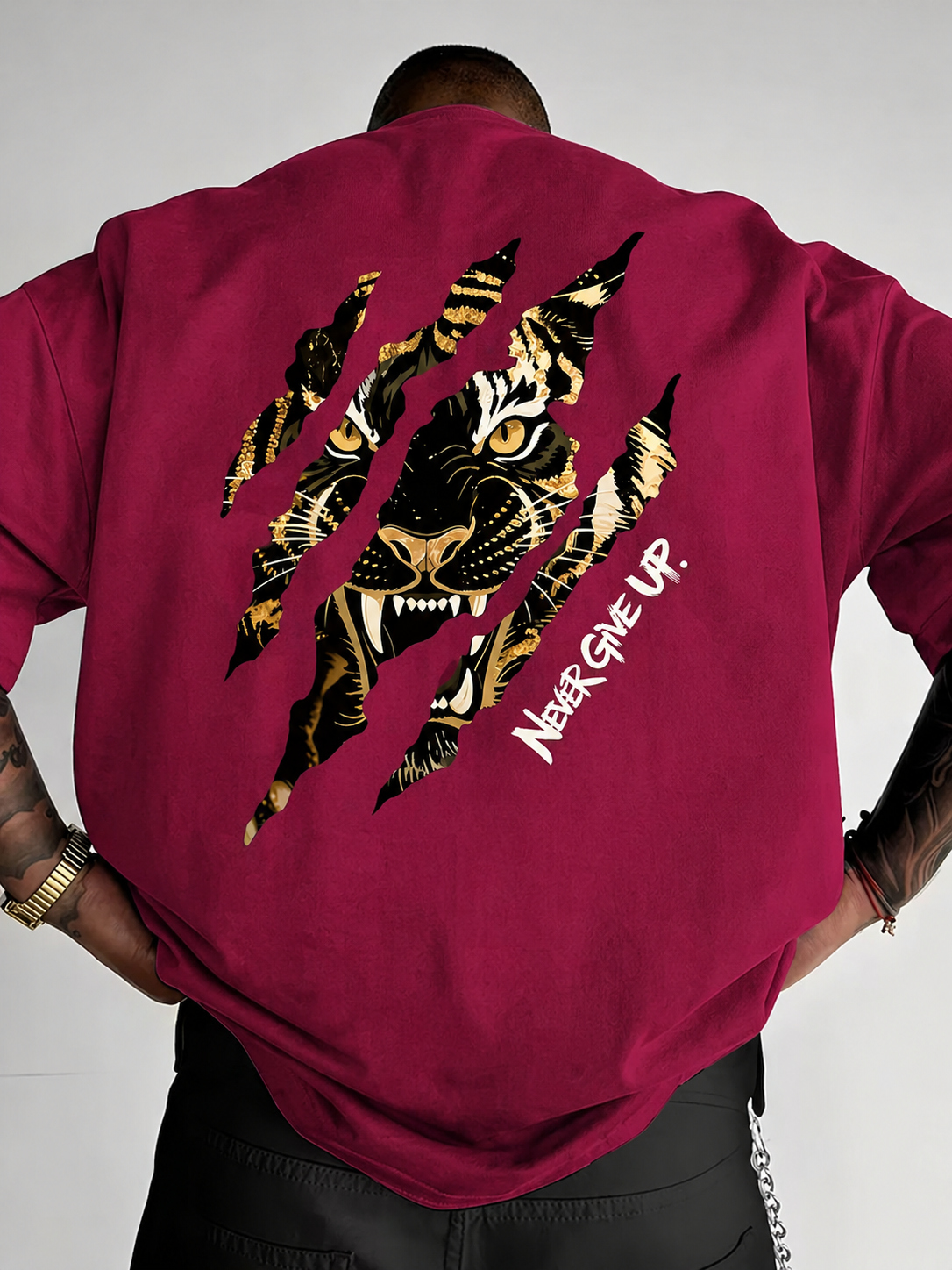 ILEERA® Premium Cotton Oversized Tiger Art T-Shirt