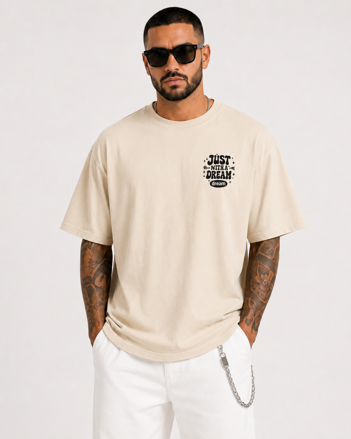 ILEERA® Premium Cotton Oversized Just A Kid With A Dream Back Print T-Shirt