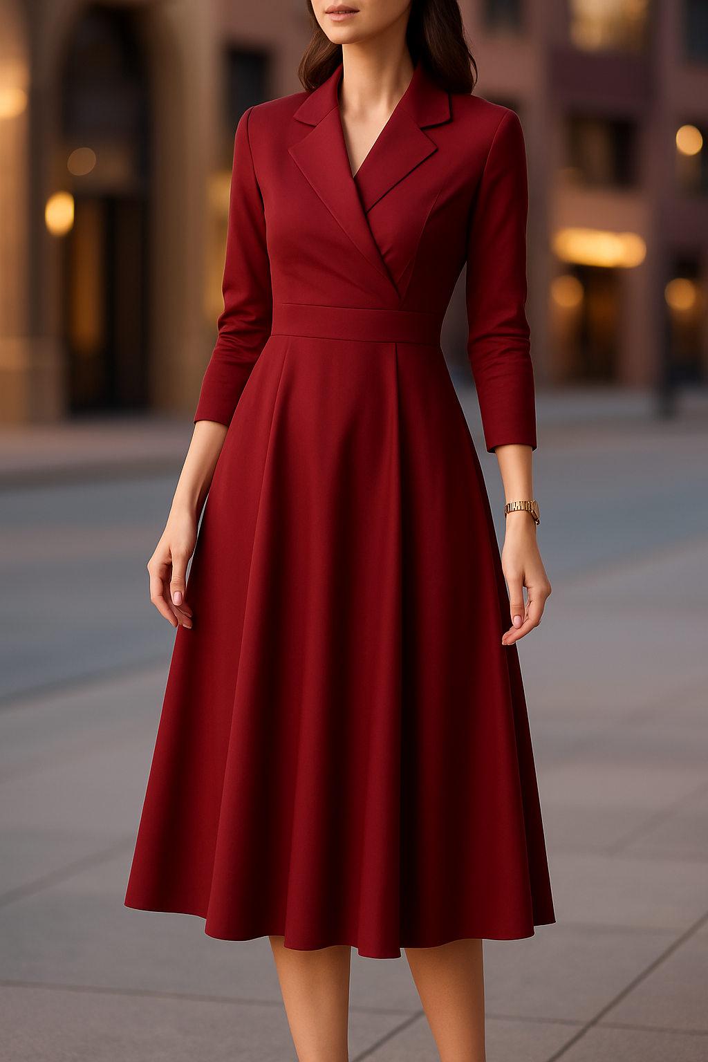 Silky Touch Midi Dress With Draped Collar