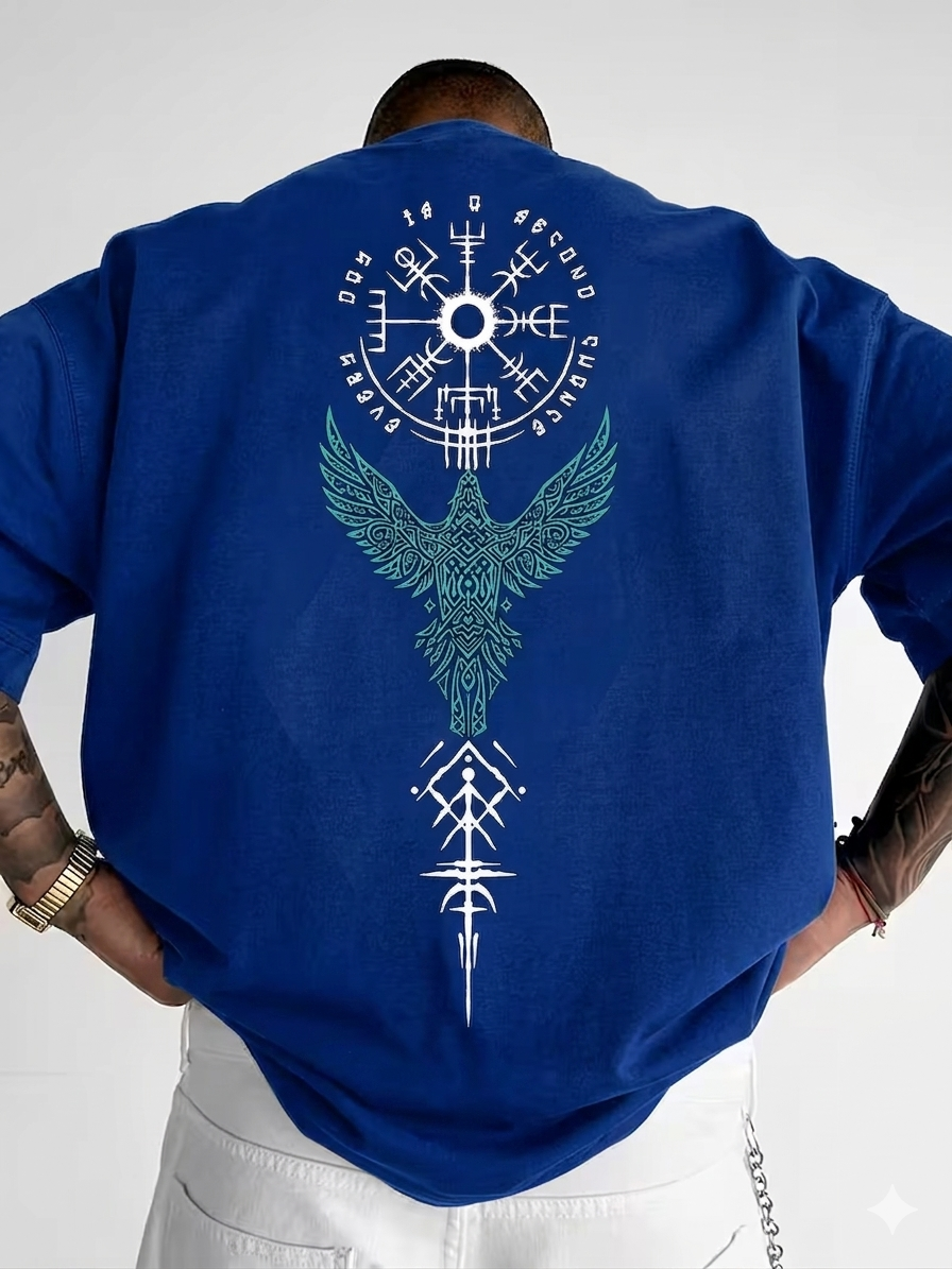 ILEERA® Premium Cotton Oversized Raven Symbol T-Shirt