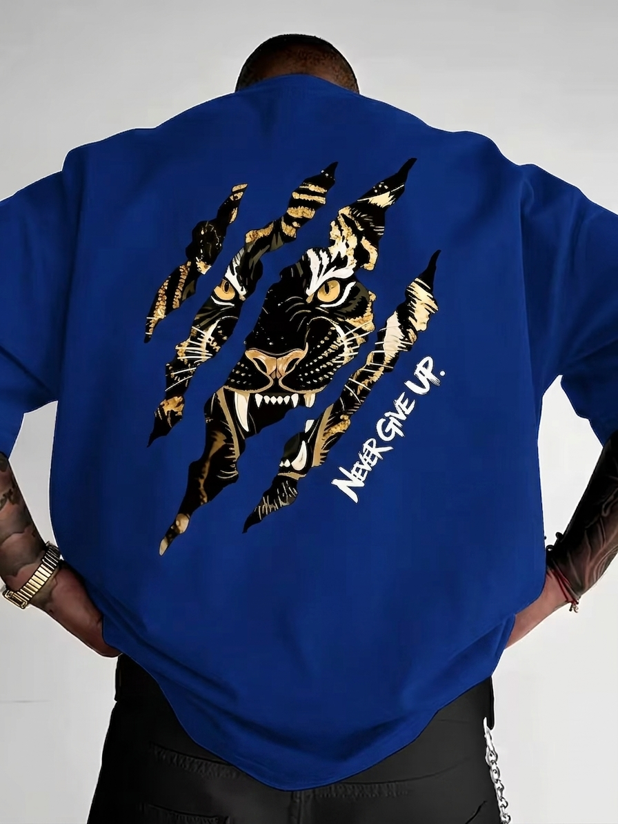 ILEERA® Premium Cotton Oversized Tiger Art T-Shirt