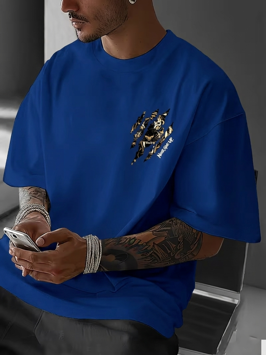 ILEERA® Premium Cotton Oversized Tiger Art T-Shirt