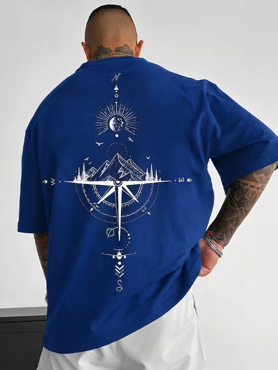 ILEERA® Premium Cotton Oversized Compass Art T-Shirt