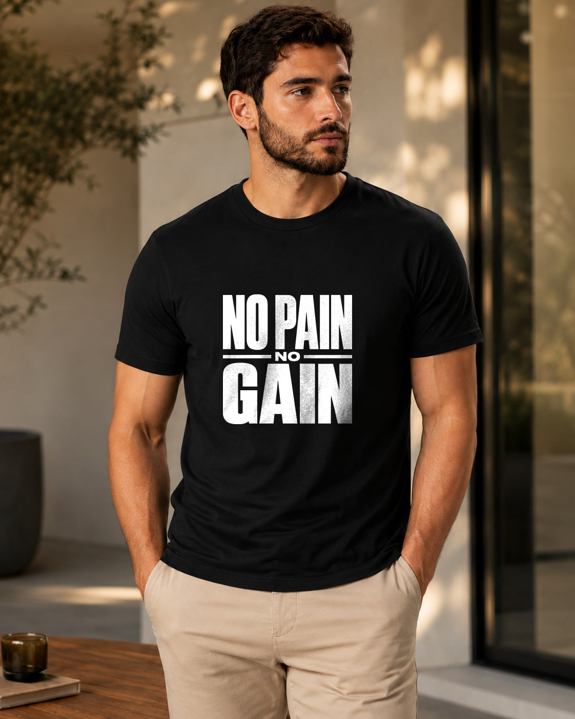 ILEERA® Premium Cotton Regular Fit No Pain No Gain Print T-Shirt