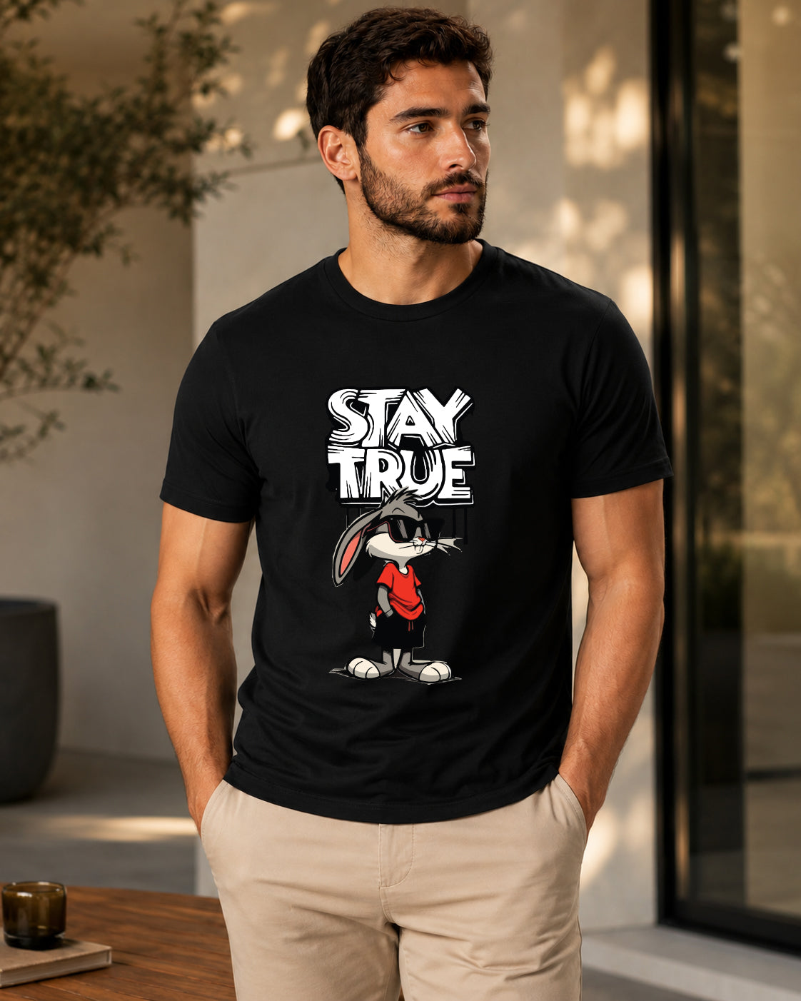 ILEERA® Premium Cotton Regular Fit Stay True Cartoon Print T-Shirt