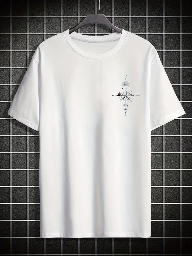 ILEERA® Premium Cotton Oversized Compass Art T-Shirt