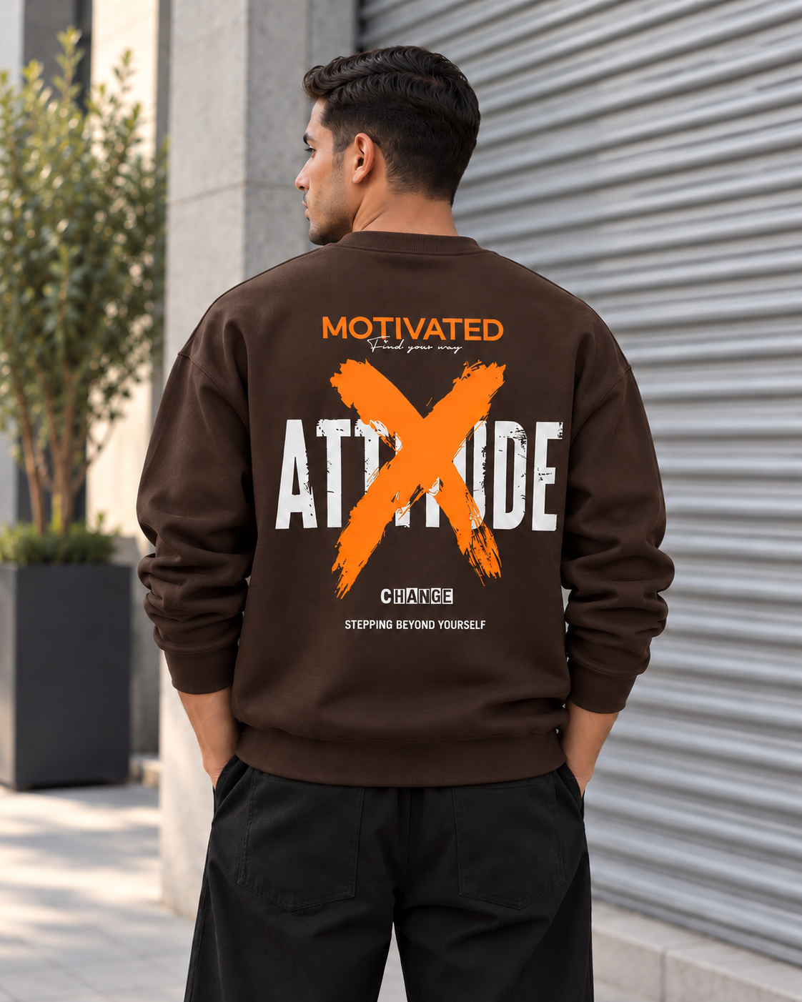 ILEERA® Premium Cotton Motivated Attitude Front & Back Print Crewneck Sweatshirt