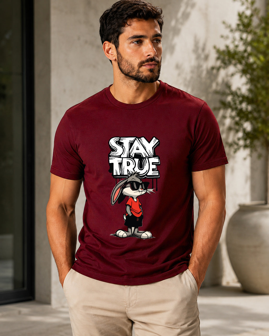 ILEERA® Premium Cotton Regular Fit Stay True Cartoon Print T-Shirt