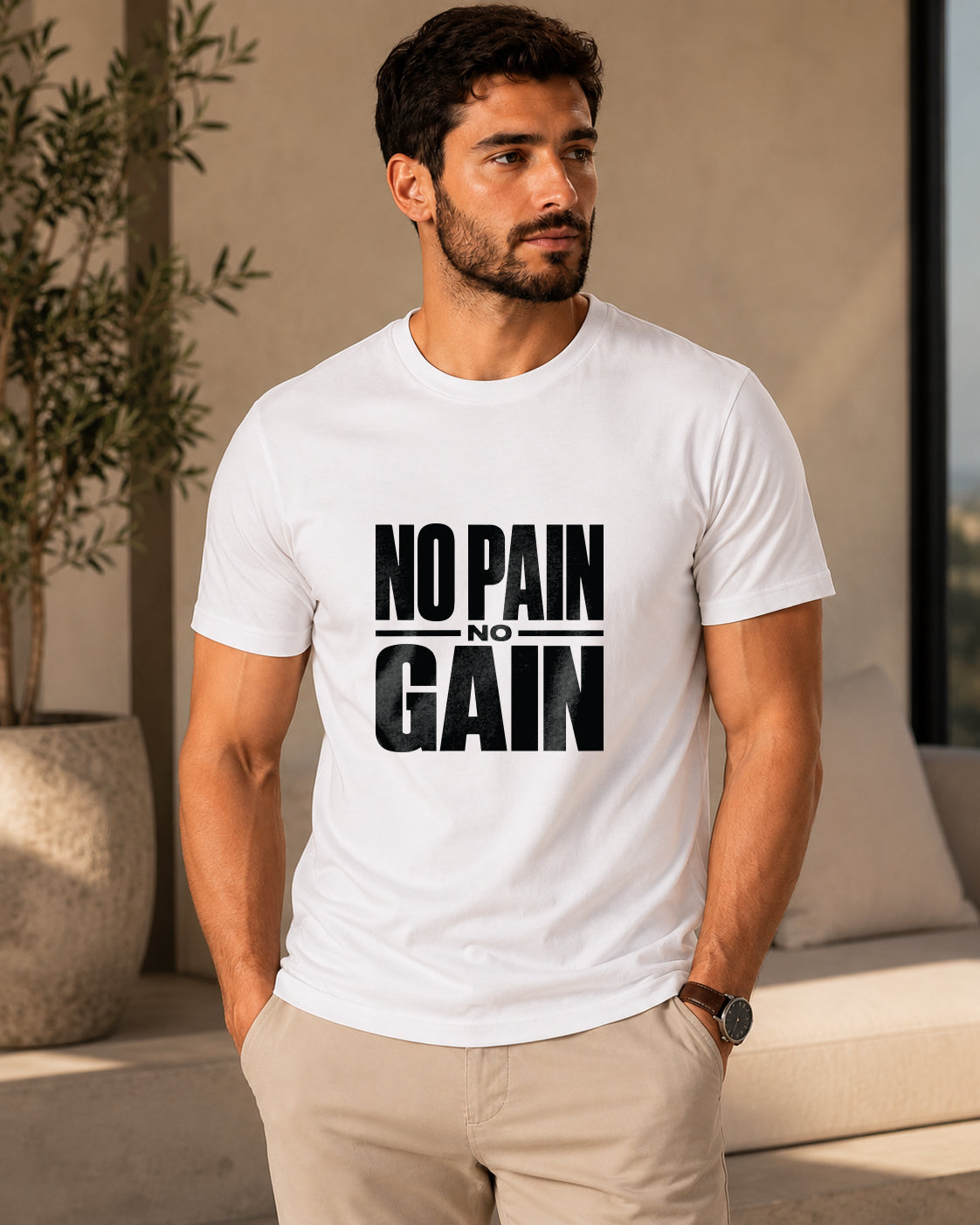 ILEERA® Premium Cotton Regular Fit No Pain No Gain Print T-Shirt