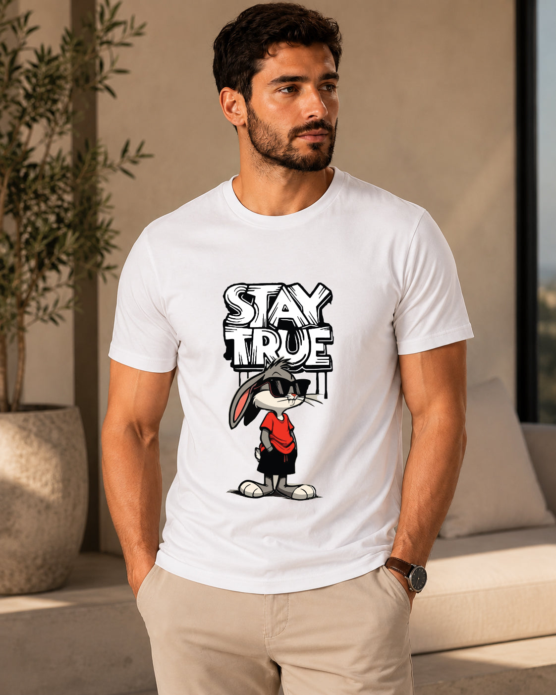 ILEERA® Premium Cotton Regular Fit Stay True Cartoon Print T-Shirt