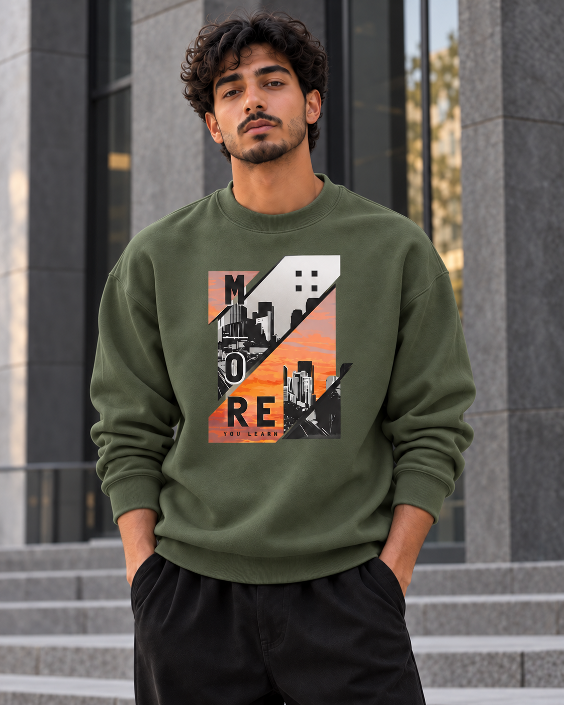 ILEERA® Premium Cotton Urban Sunset Graphic Crewneck Sweatshirt