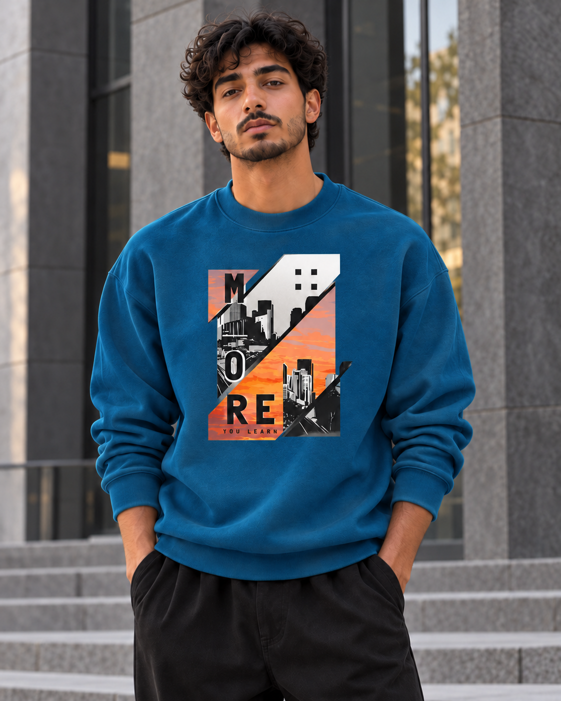 ILEERA® Premium Cotton Urban Sunset Graphic Crewneck Sweatshirt