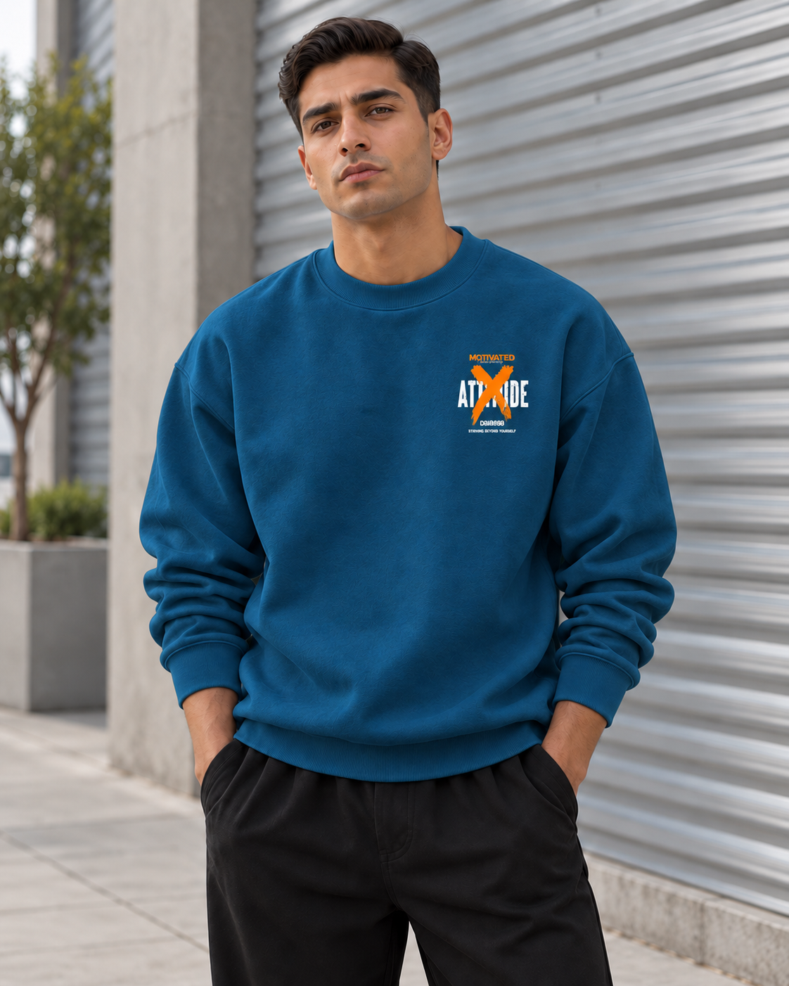 ILEERA® Premium Cotton Motivated Attitude Front & Back Print Crewneck Sweatshirt