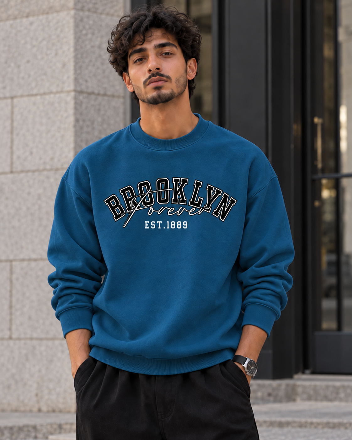 ILEERA® Premium Cotton Brooklyn Forever Varsity Crewneck Sweatshirt