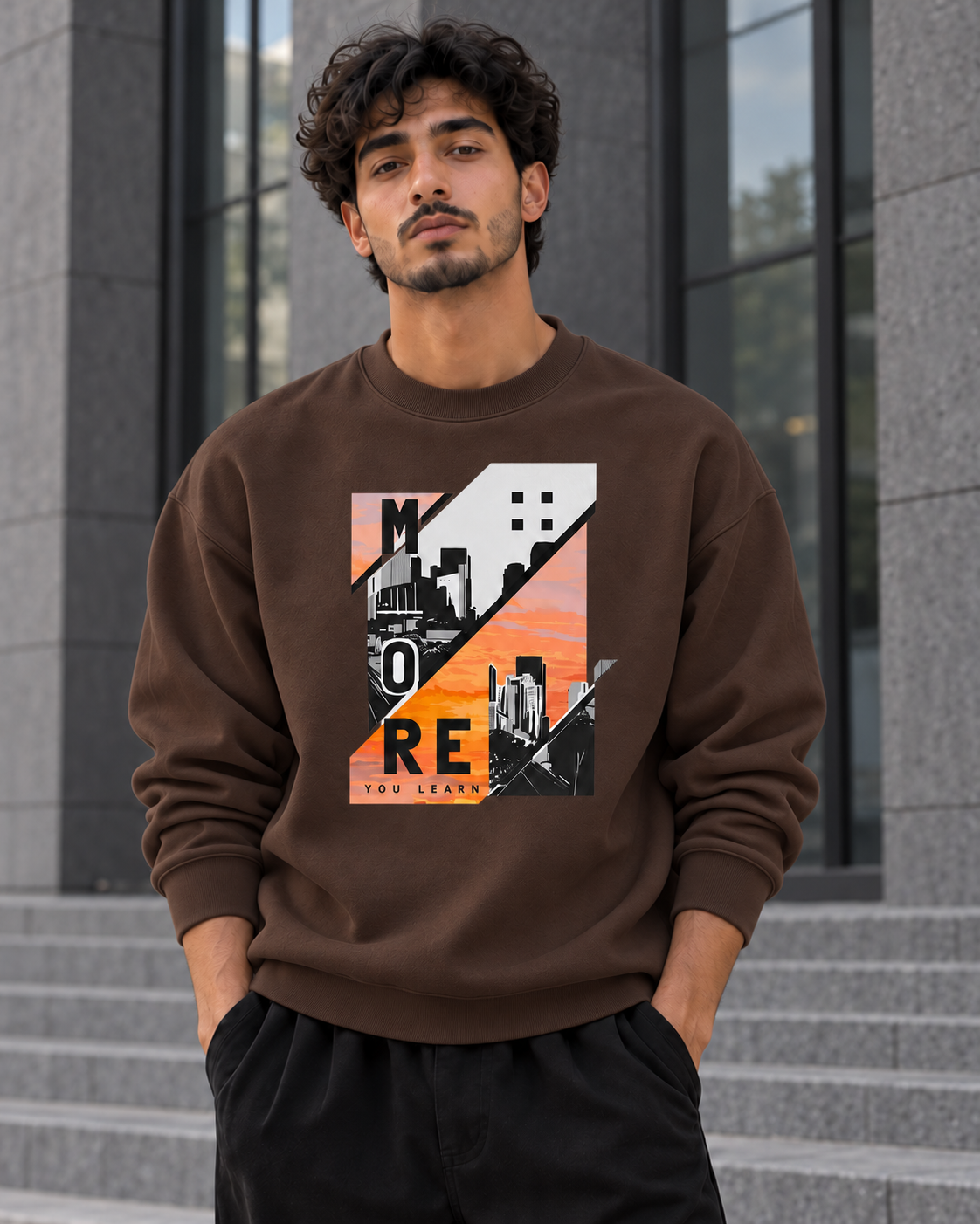 ILEERA® Premium Cotton Urban Sunset Graphic Crewneck Sweatshirt