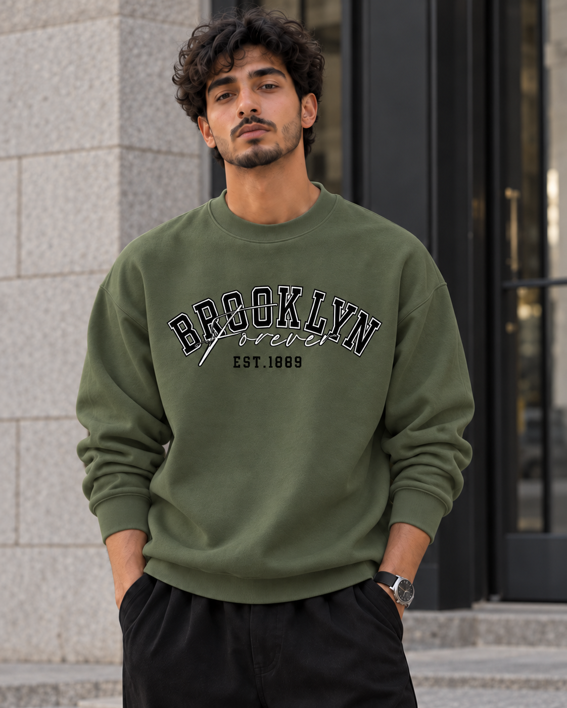 ILEERA® Premium Cotton Brooklyn Forever Varsity Crewneck Sweatshirt