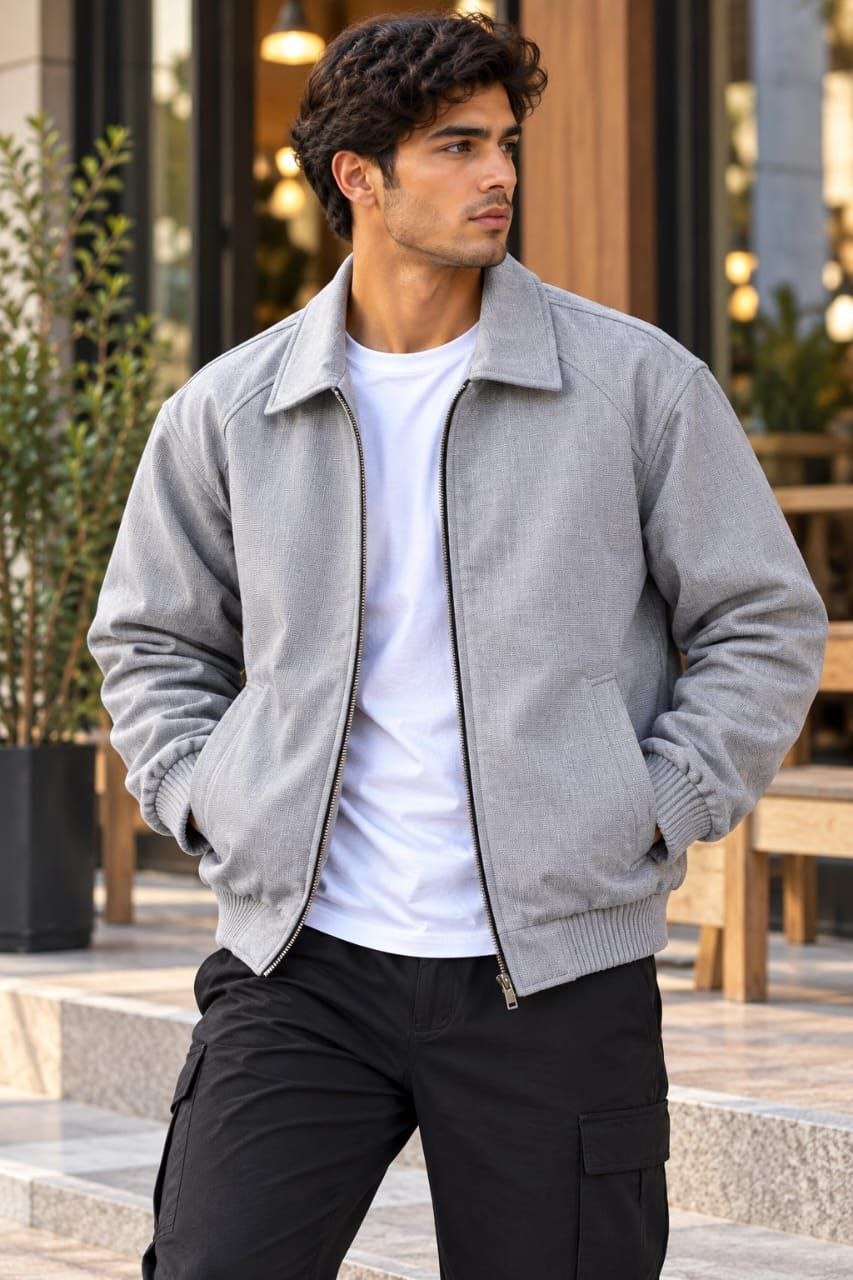 ILEERA® Textured Zip-Up Collared Jacket